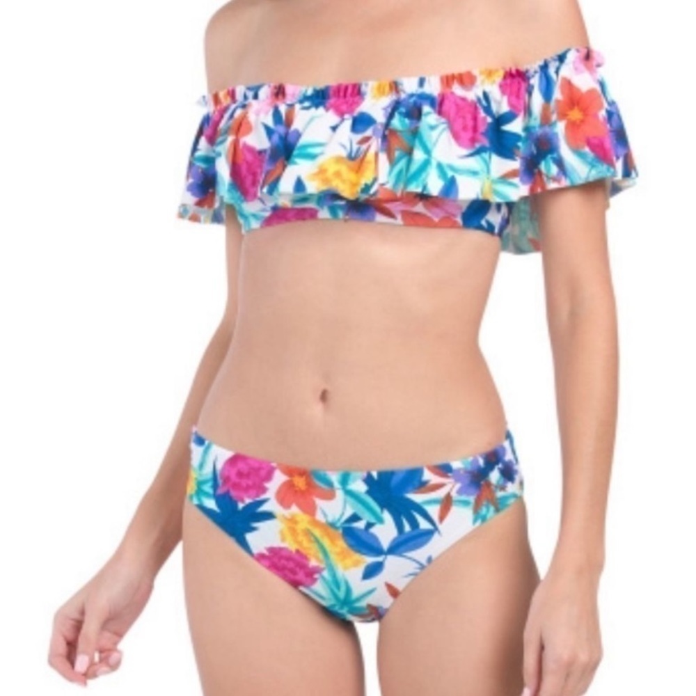 Bleu Rod Beattie floral off shoulder bikini set 8 NWT